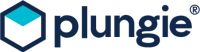 Plungie logo featuring a hexagonal shape with a blue top and navy text, representing quality and innovation in outdoor living solutions.